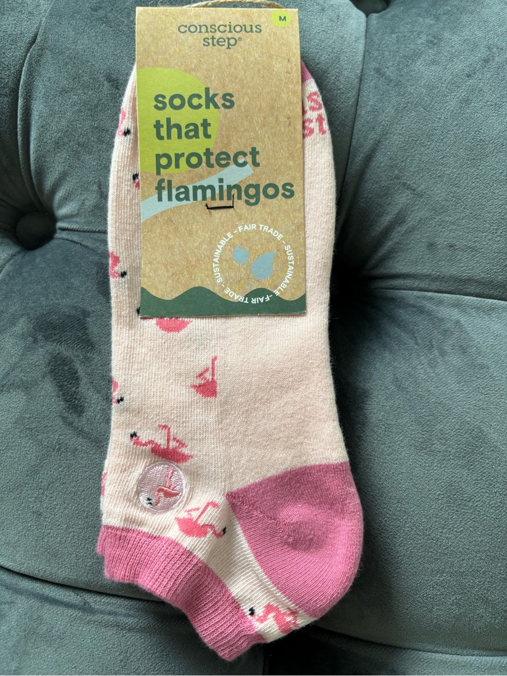 Conscious Step Pink Flamingo Ankle Socks Medium Men or Women